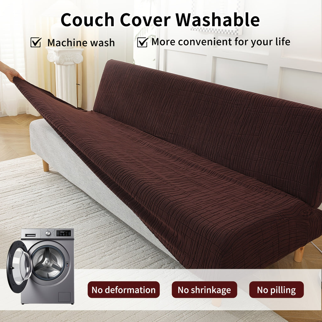 Housse de canapé extensible en polaire jacquard sans accoudoirs, vue d'ensemble