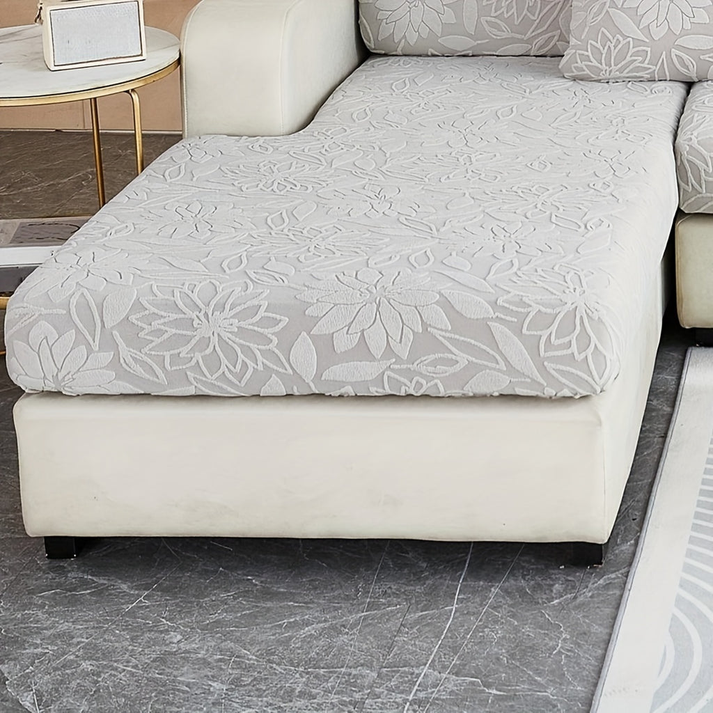 Housse de canapé extensible en polaire jacquard antidérapante, détail de l'ourlet