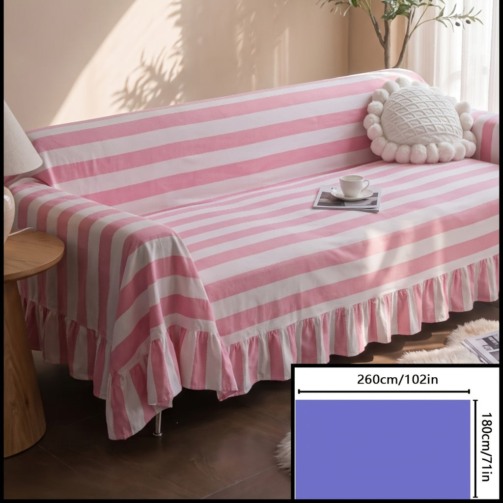 Housse de canapé en polyester en fils teints à rayures à volants, tissu de 200 à 250 g/m²