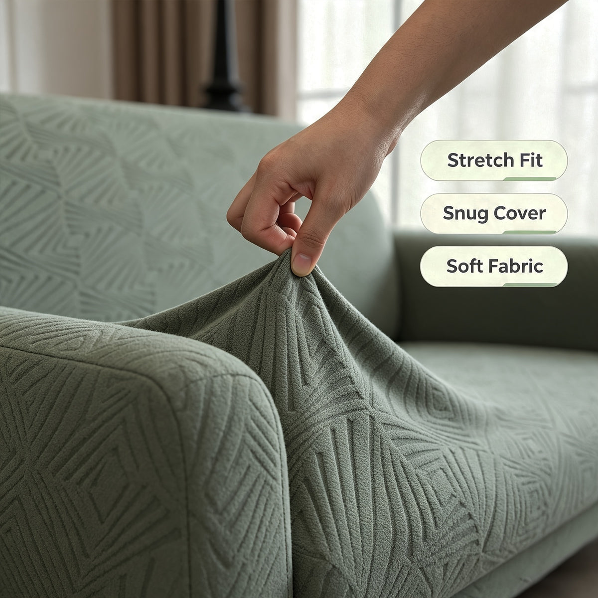 Housse de canapé épaisse extensible en polaire jacquard antidérapante, vue de dos