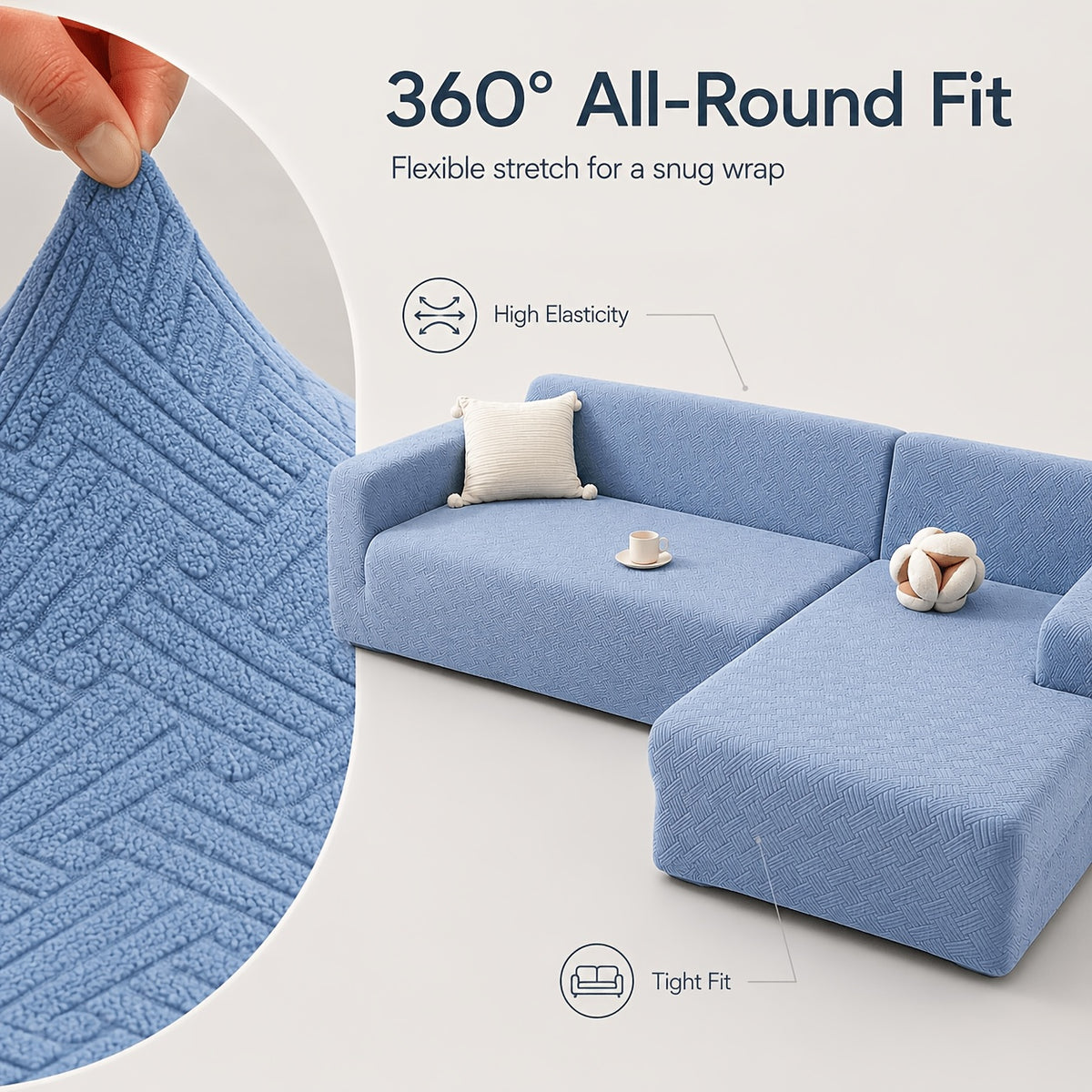 Housse de canapé épaisse extensible en polaire jacquard, gros plan sur le tissu