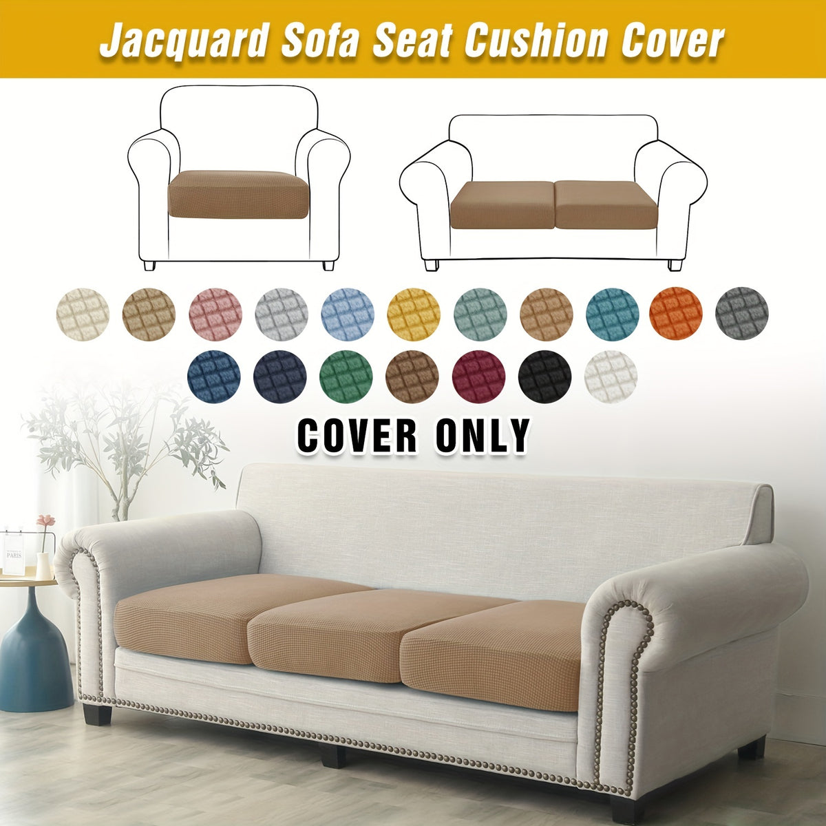 Housse de coussin extensible en polyester, gros plan sur le tissu