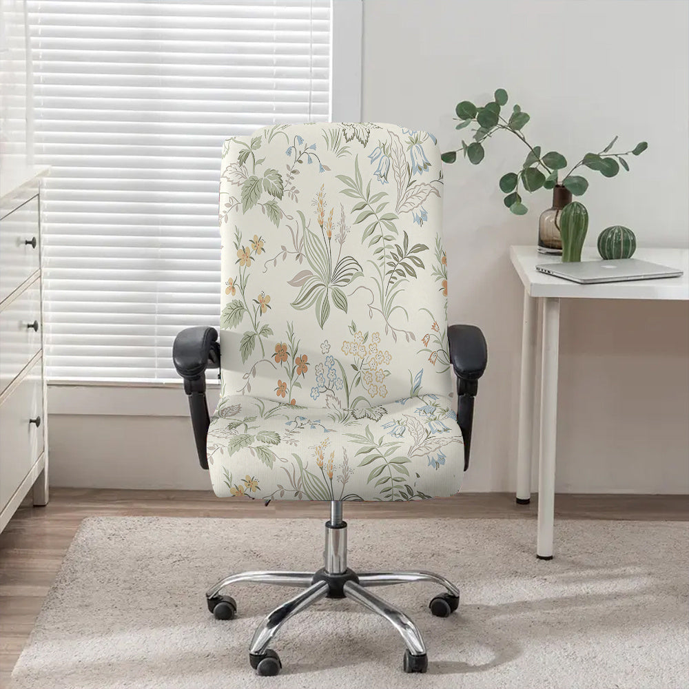 Housse de chaise extensible en fibre de lait à motif feuillage à fermeture, vue d'ensemble