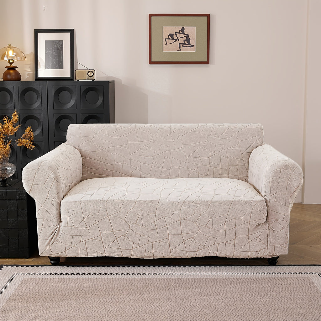 Housse de canapé extensible en polaire jacquard à motif géométrique à housses, vue de dos