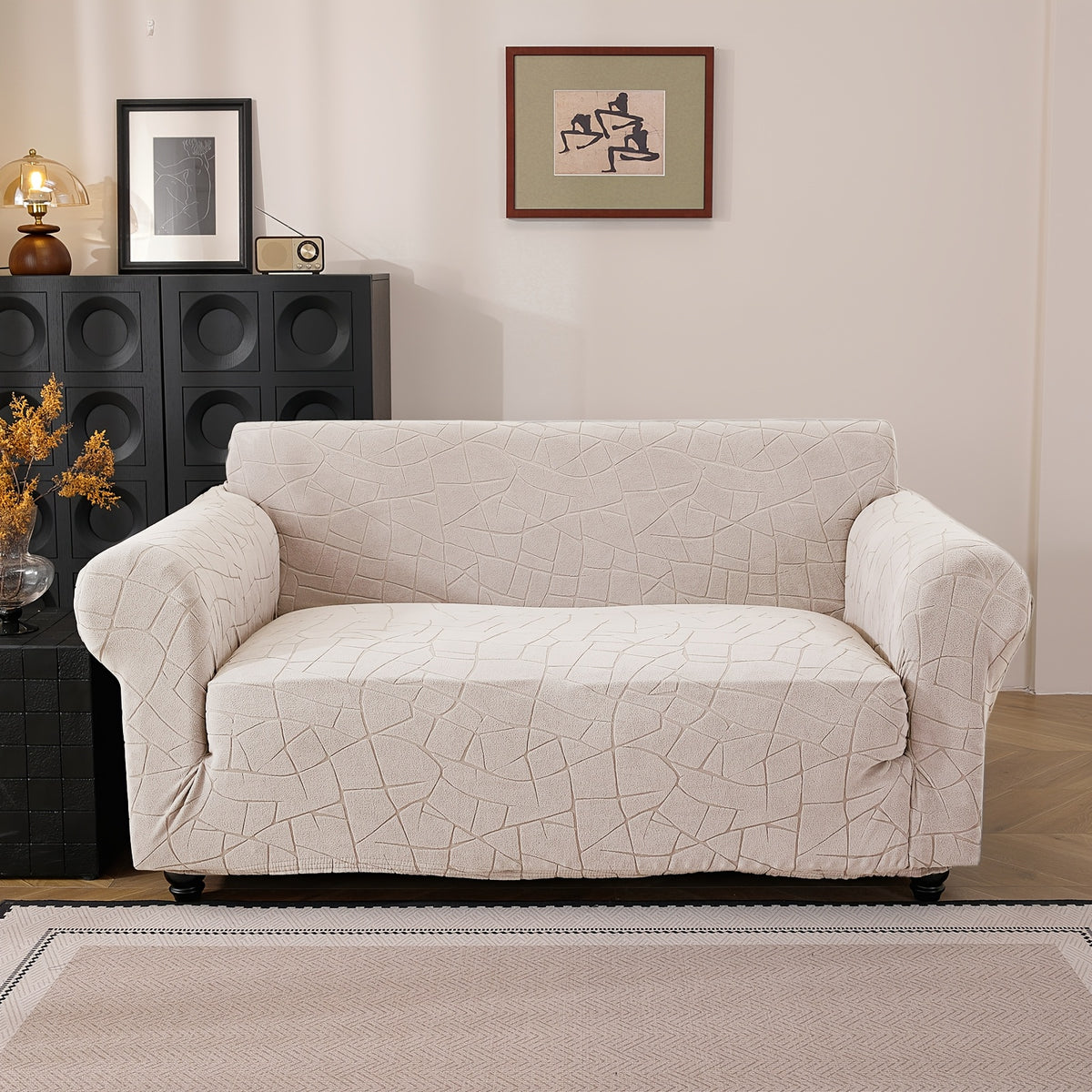 Housse de canapé extensible en polaire jacquard à motif géométrique à housses, vue de dos