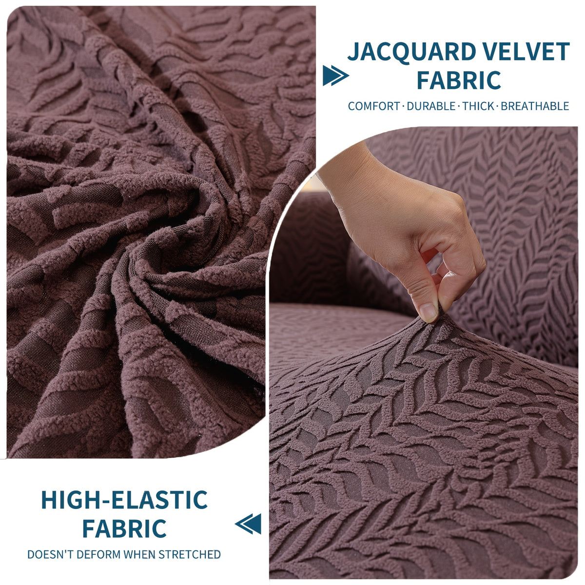 Housse de canapé extensible en polaire jacquard à motif feuillage anti-griffes, mise en situation