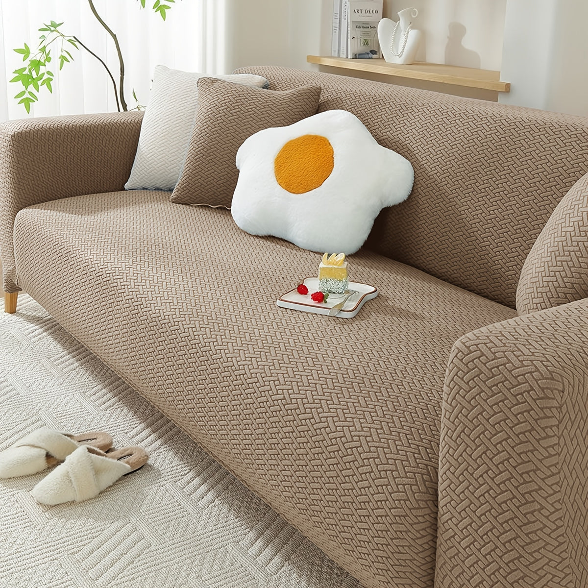 Housse de canapé épaisse extensible en polaire jacquard en T