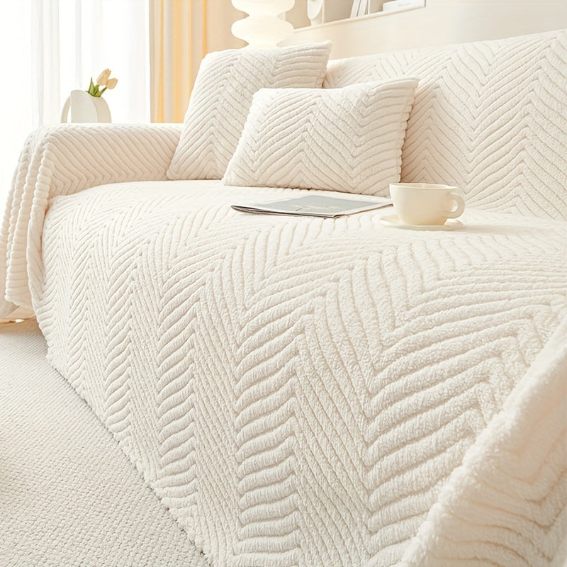 Housse de canapé en velours peluche, mise en situation