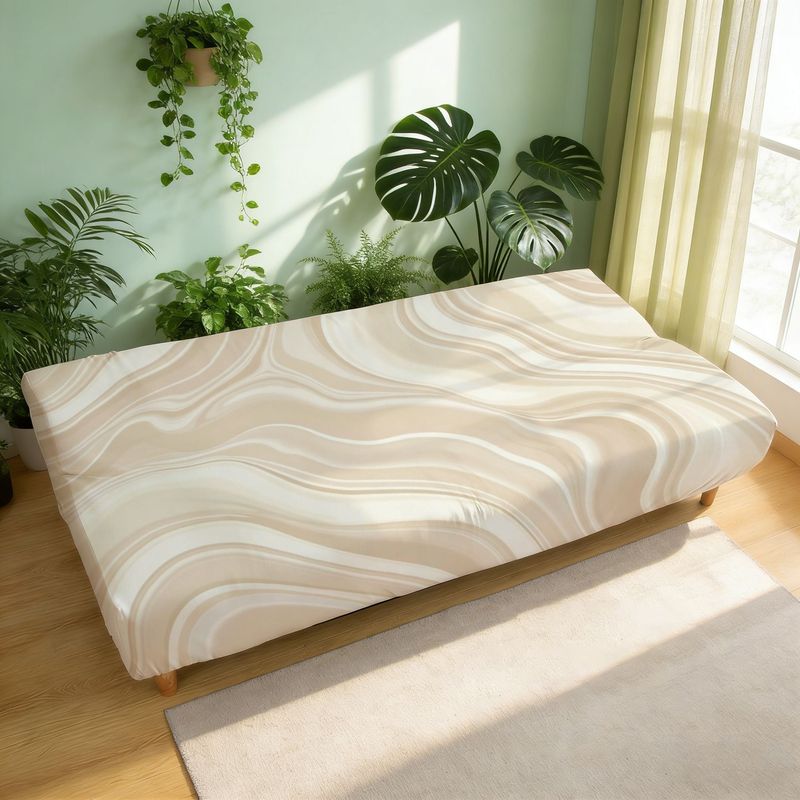 Housse de canapé extensible en fibre de lait sans accoudoirs, vue d'ensemble