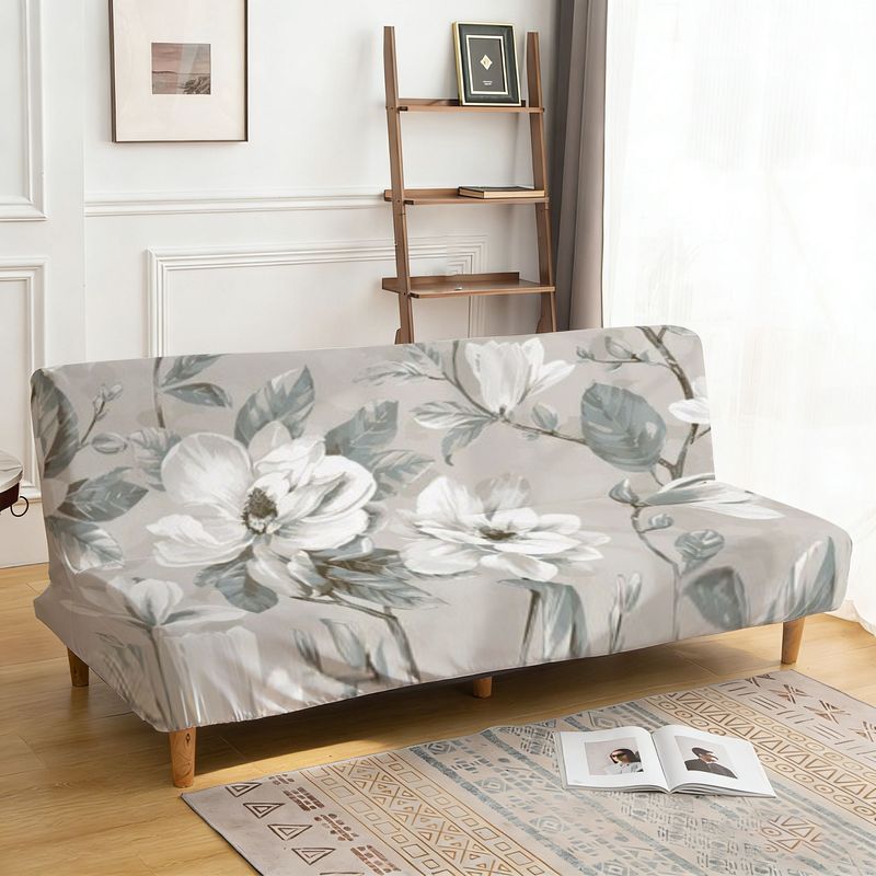 Housse de canapé extensible en fibre de lait à motif fleuri sans accoudoirs, vue d'ensemble