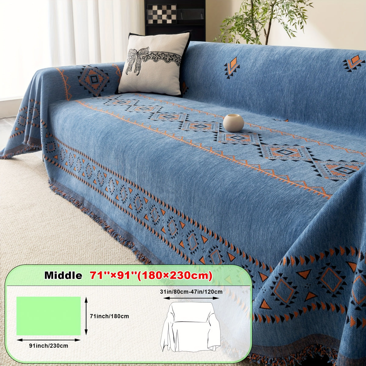Housse de canapé épaisse en chenille jacquard d'esprit bohème, compatible fauteuil, canapé deux places, canapé trois places