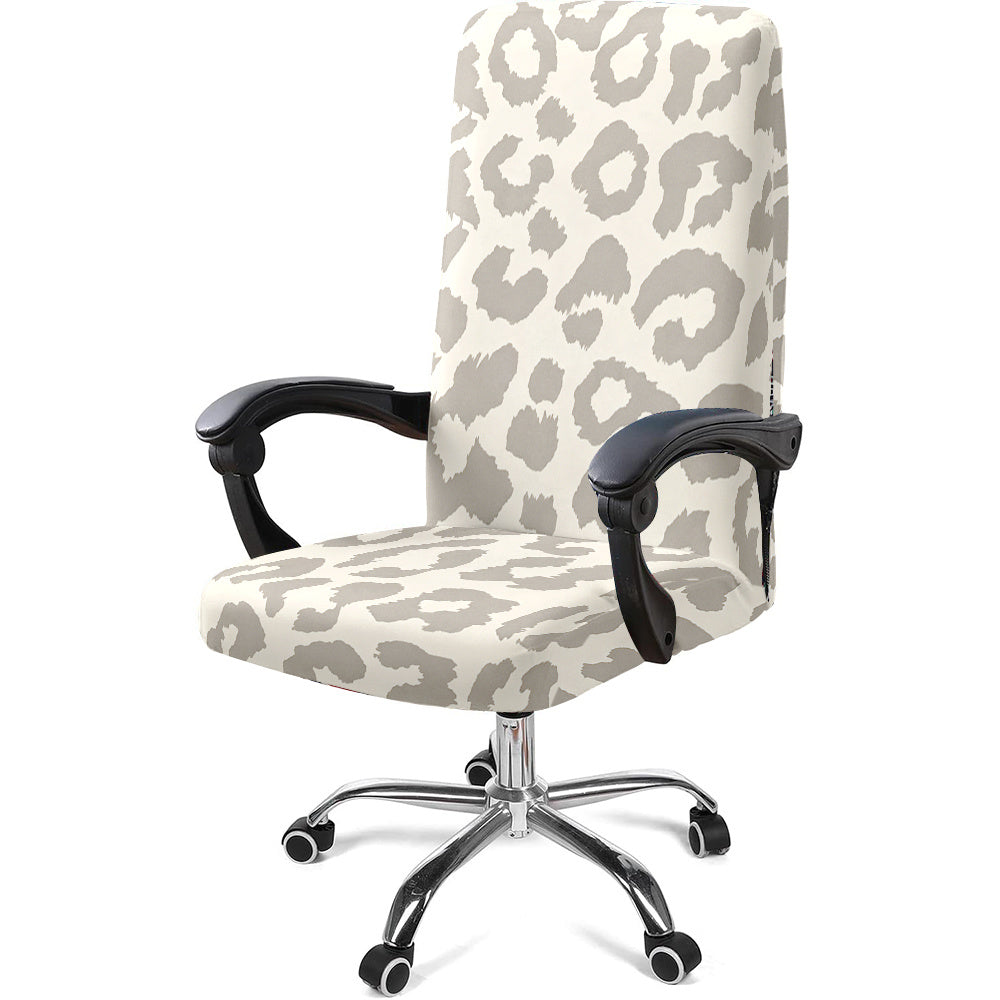 Housse de chaise extensible en fibre de lait à motif léopard à fermeture, gros plan sur le tissu