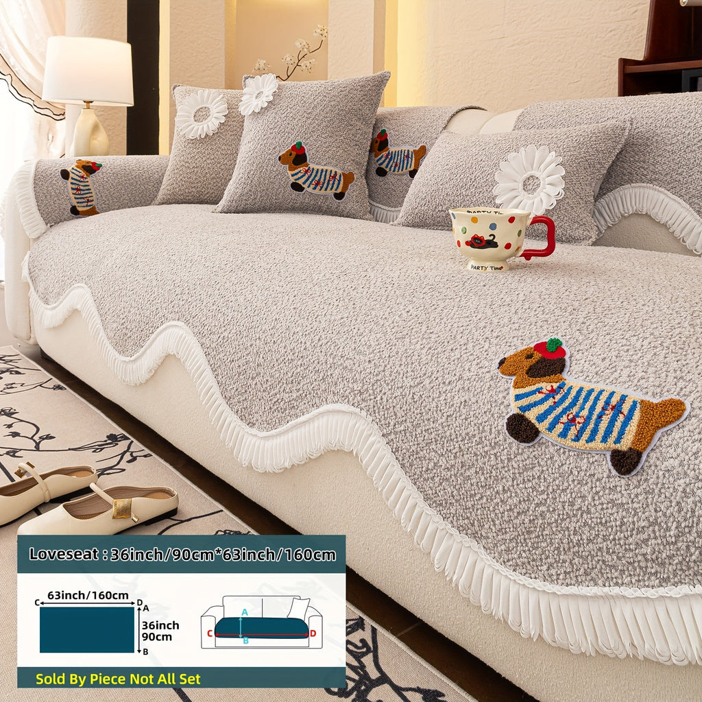 Housse de canapé en chenille à motif vagues antidérapante, compatible fauteuil, canapé deux places, canapé trois places