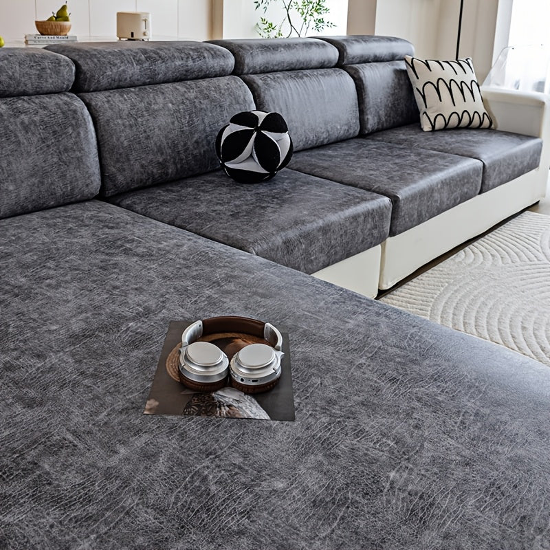 Housse de canapé extensible en polyester d'esprit vintage, mise en situation
