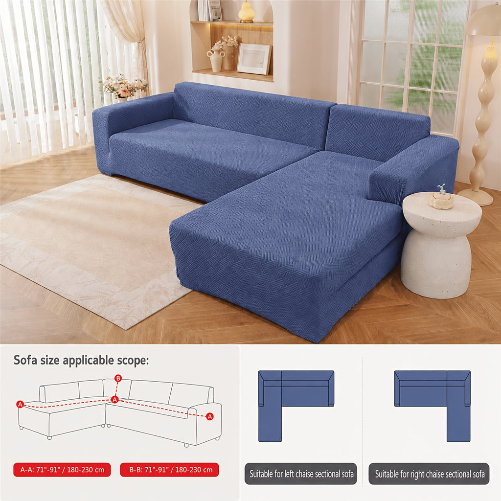 Housse de canapé épaisse extensible en polaire jacquard à rayures, détail de l'ourlet