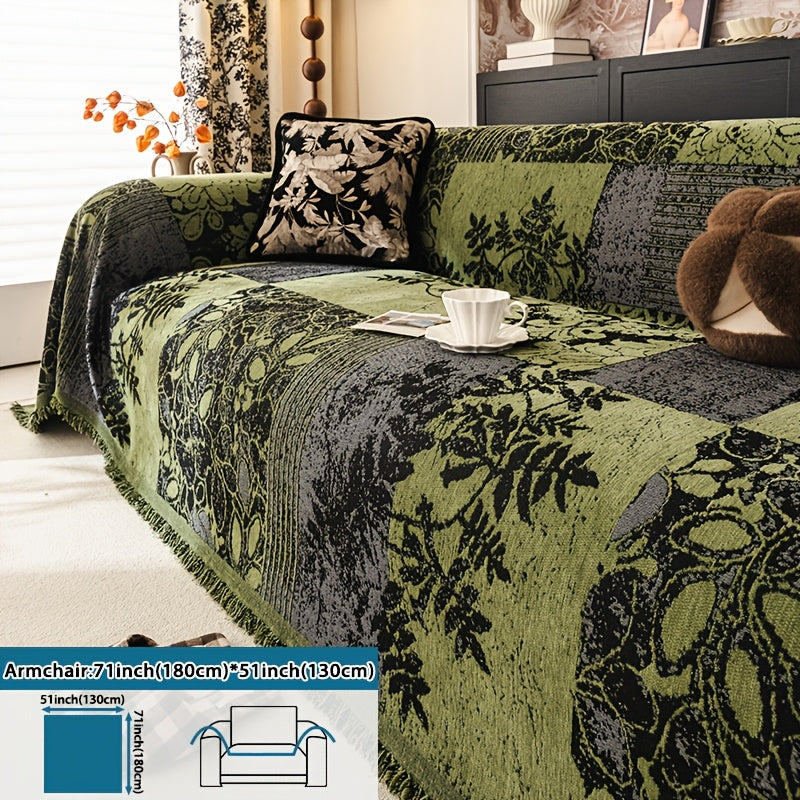 Housse de canapé épaisse en chenille jacquard d'esprit bohème, housse posée
