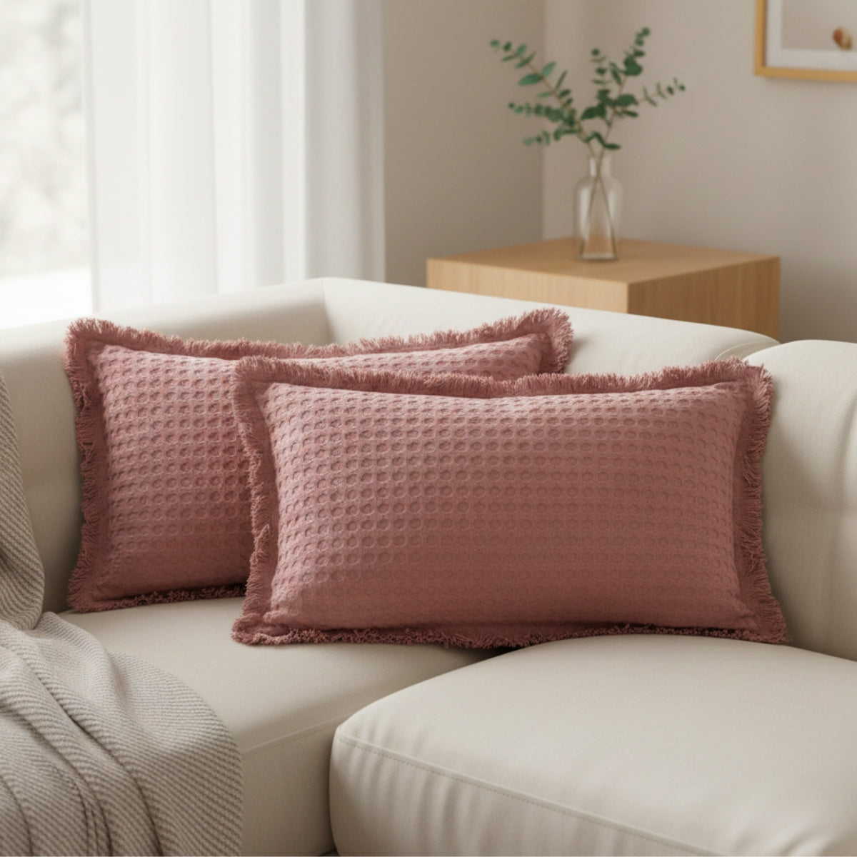 Housse de canapé en coton à maille gaufrée à volants, autre coloris