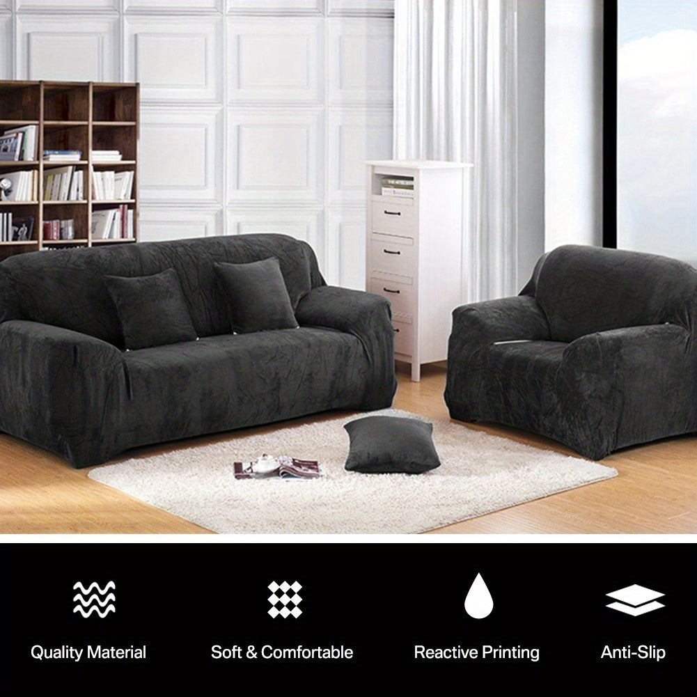 Housse de canapé épaisse extensible en peluche, détail de l'ourlet