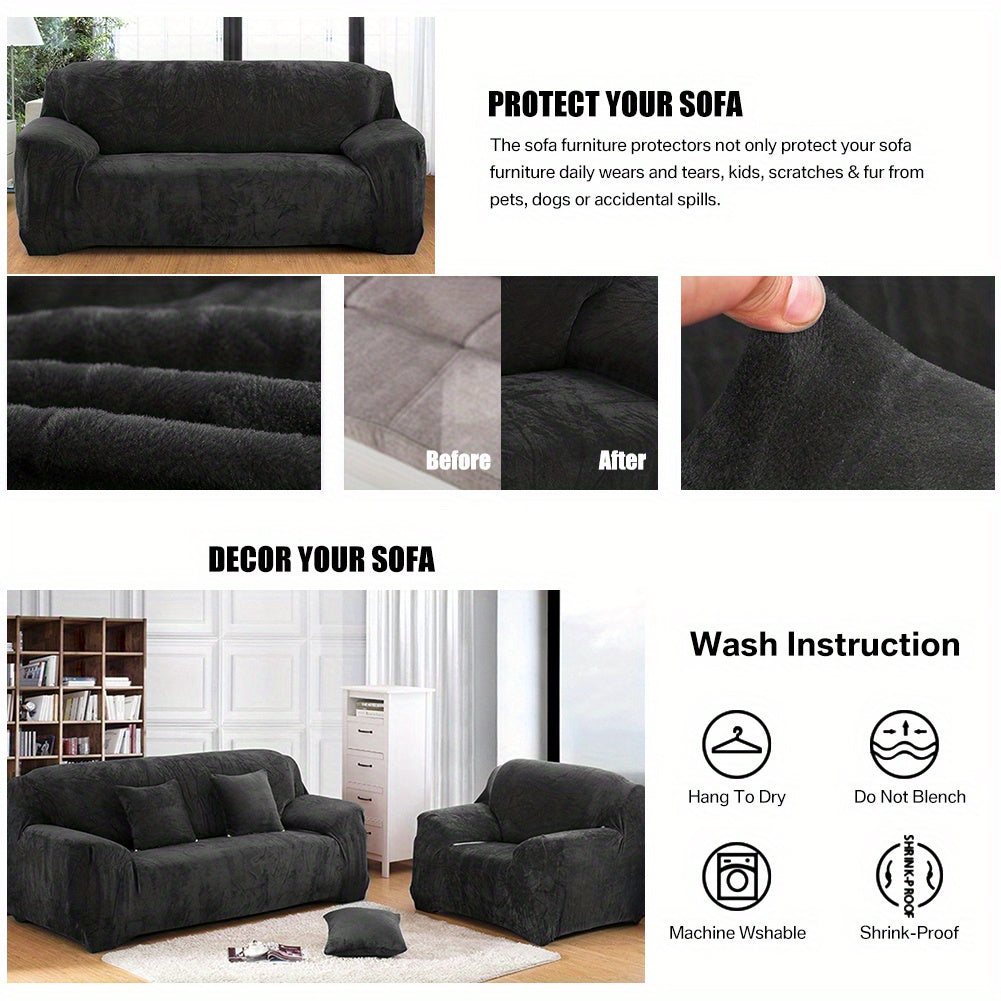 Housse de canapé épaisse extensible en peluche, gros plan sur le tissu