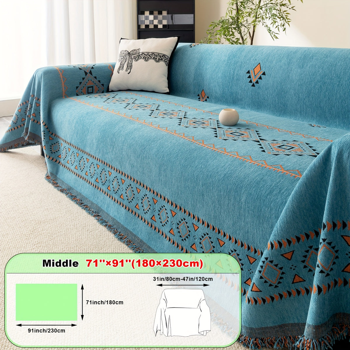 Housse de canapé épaisse en chenille jacquard d'esprit bohème, vue de dos