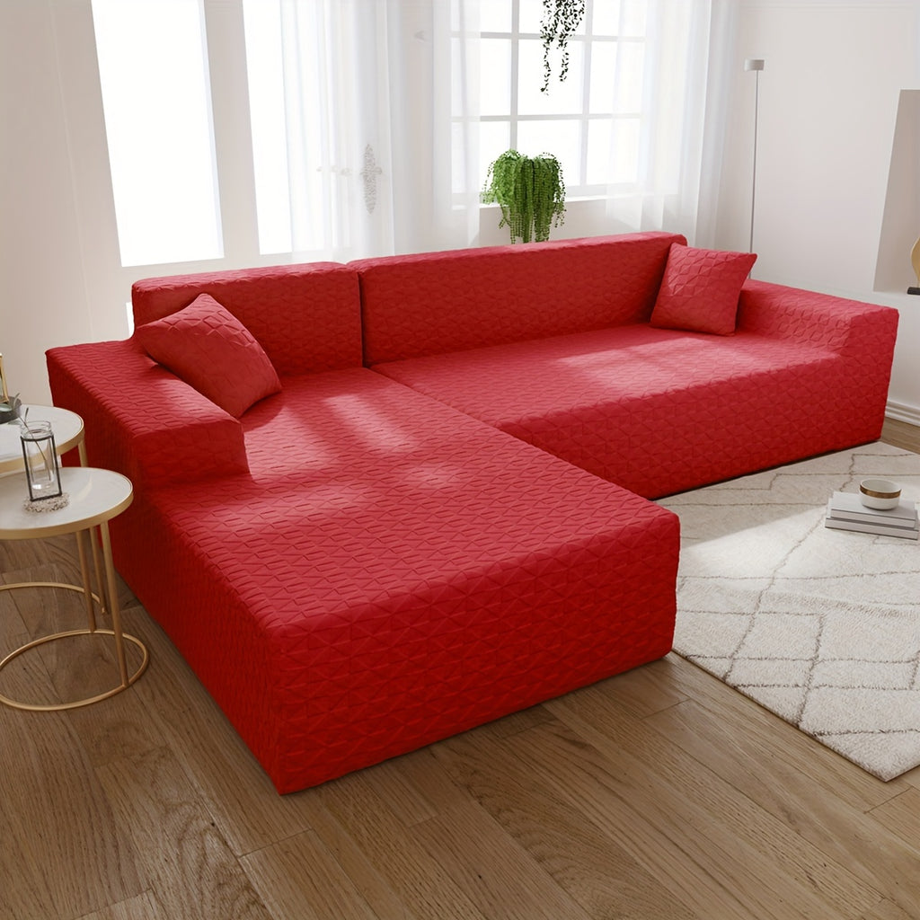 Housse de canapé épaisse extensible en polaire jacquard à housses séparées, vue d'ensemble