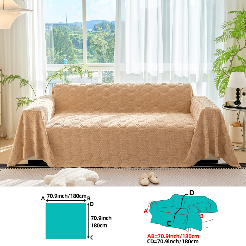 Housse de canapé épaisse en velours jacquard à motif géométrique, gros plan sur le tissu