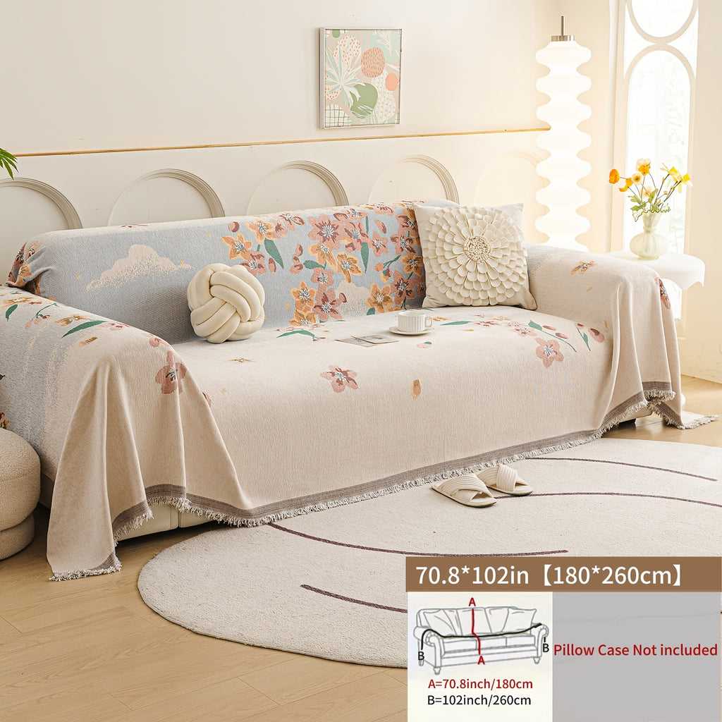 Housse de canapé en chenille jacquard à motif fleuri antidérapante, autre coloris
