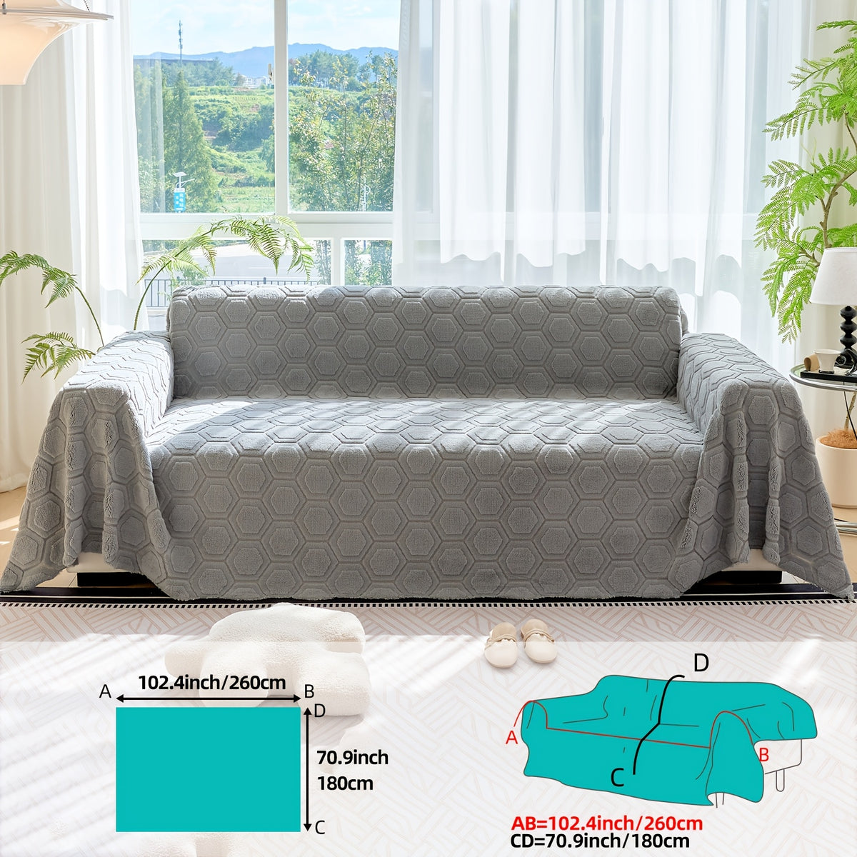Housse de canapé épaisse en velours jacquard à motif géométrique, tissu de 450 à 500 g/m²