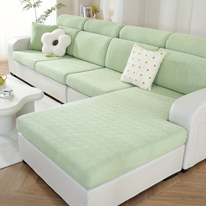 Housse de canapé épaisse extensible en polaire jacquard anti-griffes, vue de dos