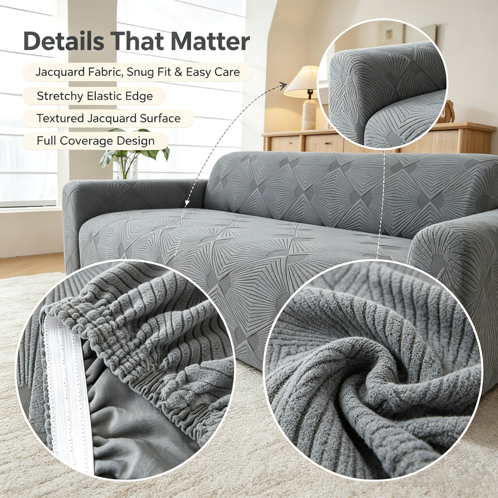 Housse de canapé extensible en polaire jacquard anti-griffes, gros plan sur le tissu