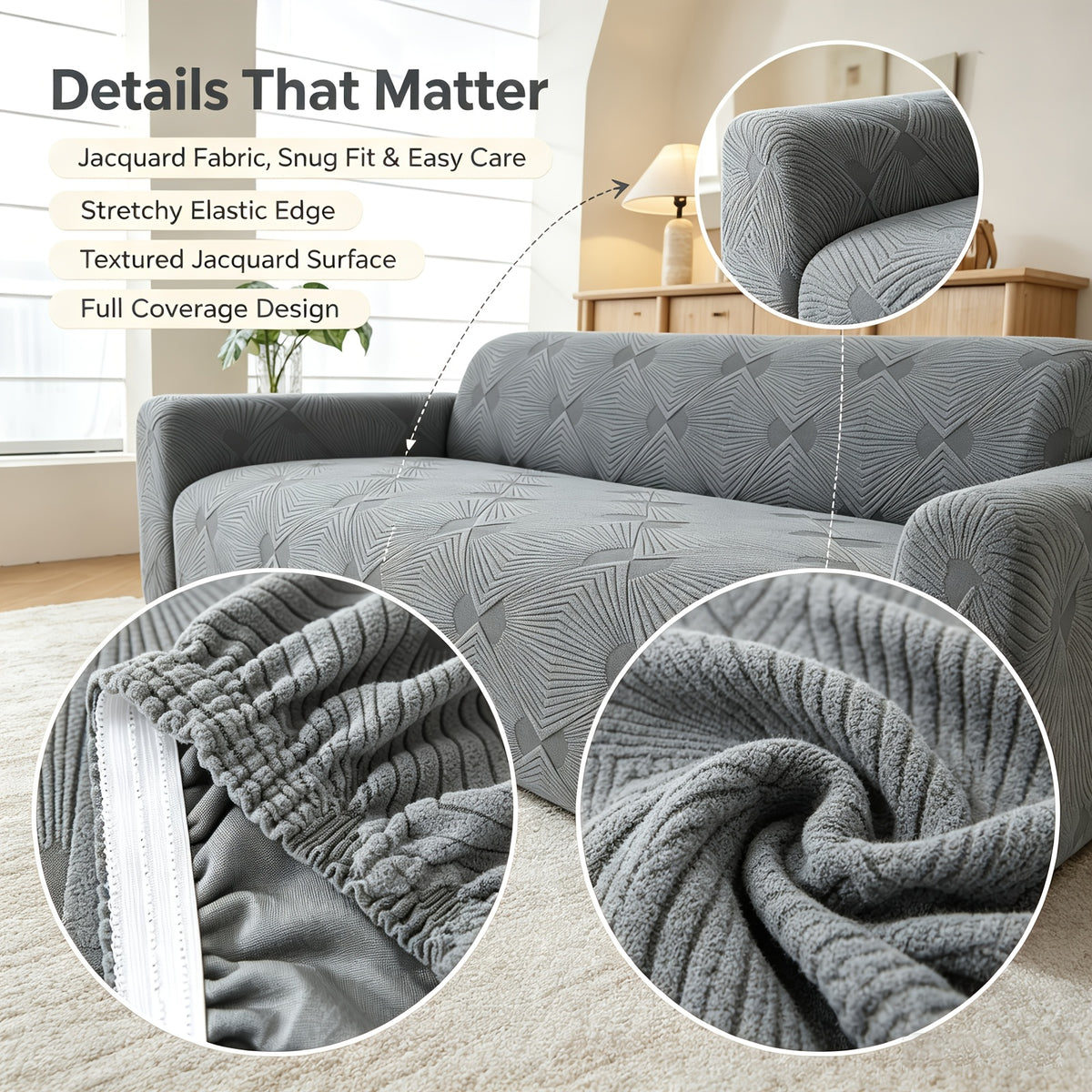 Housse de canapé extensible en polaire jacquard anti-griffes, gros plan sur le tissu