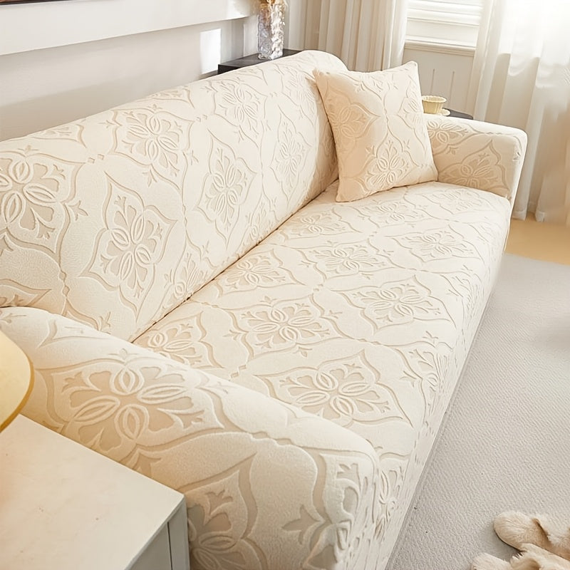 Housse de canapé extensible en polyester à rayures antidérapante, vue d'ensemble