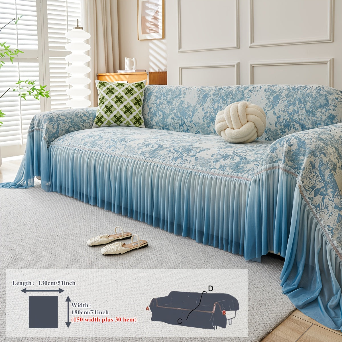 Housse de canapé épaisse en chenille jacquard à volants, visuel produit
