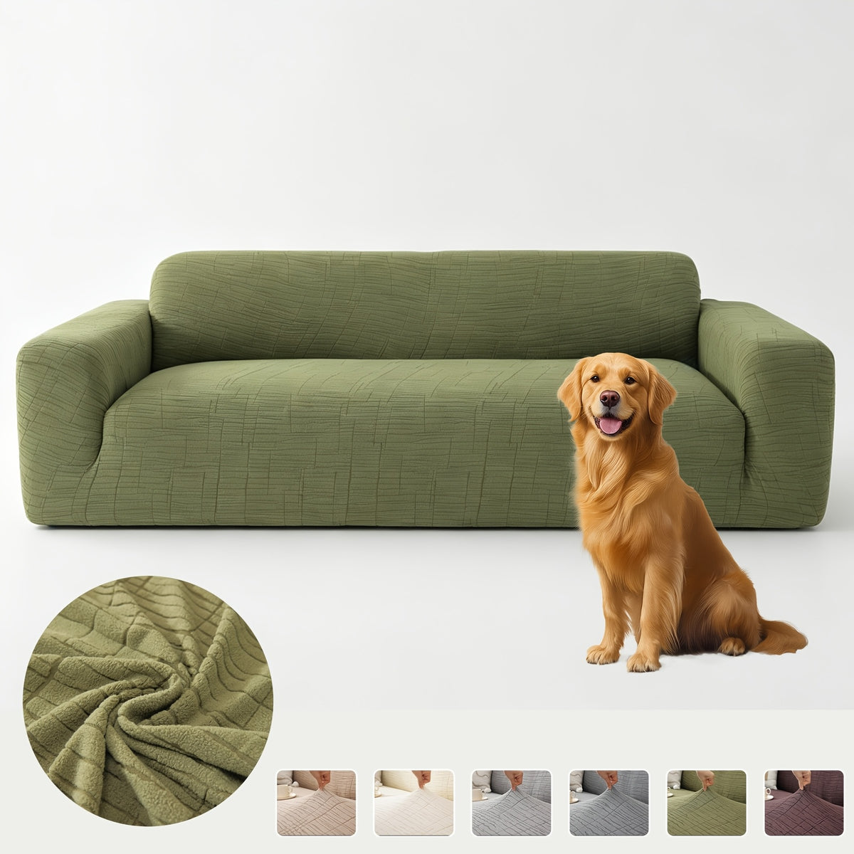 Housse de canapé extensible en polaire jacquard à motif géométrique, vue d'ensemble