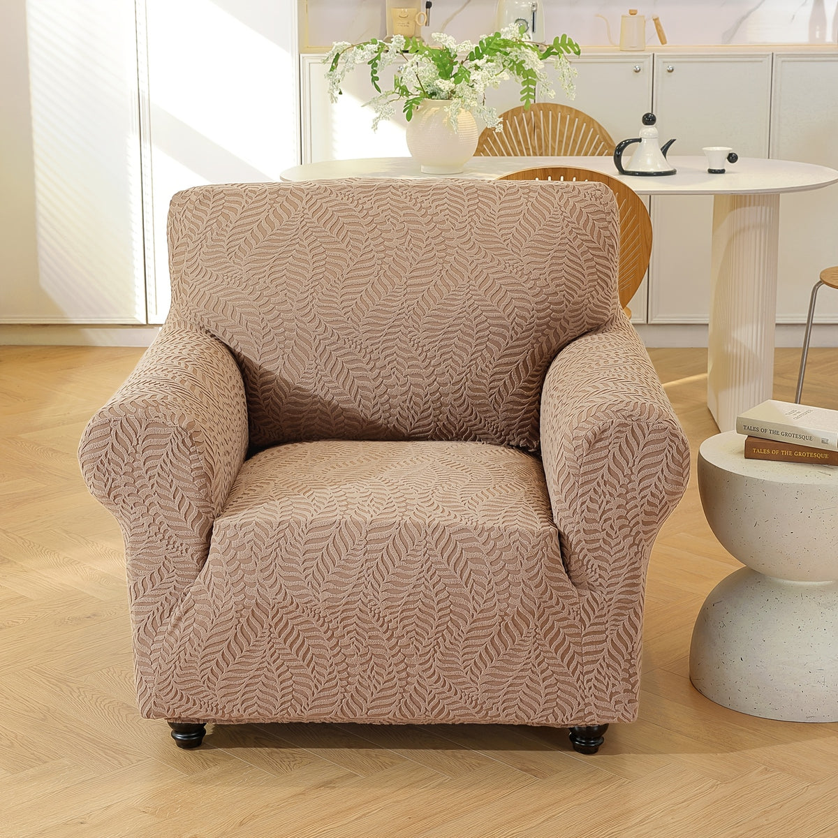 Housse de canapé extensible en polaire jacquard, détail de la finition
