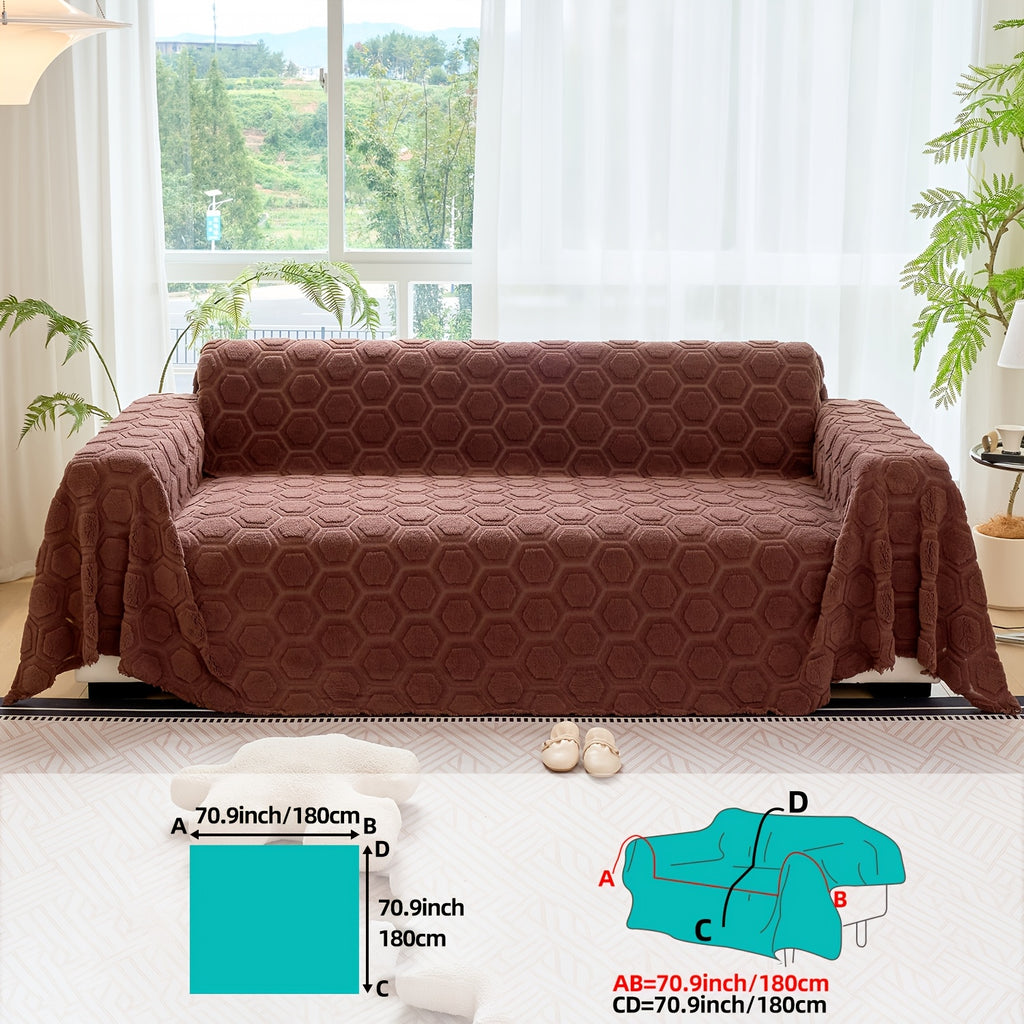 Housse de canapé épaisse en velours jacquard à motif géométrique, visuel produit