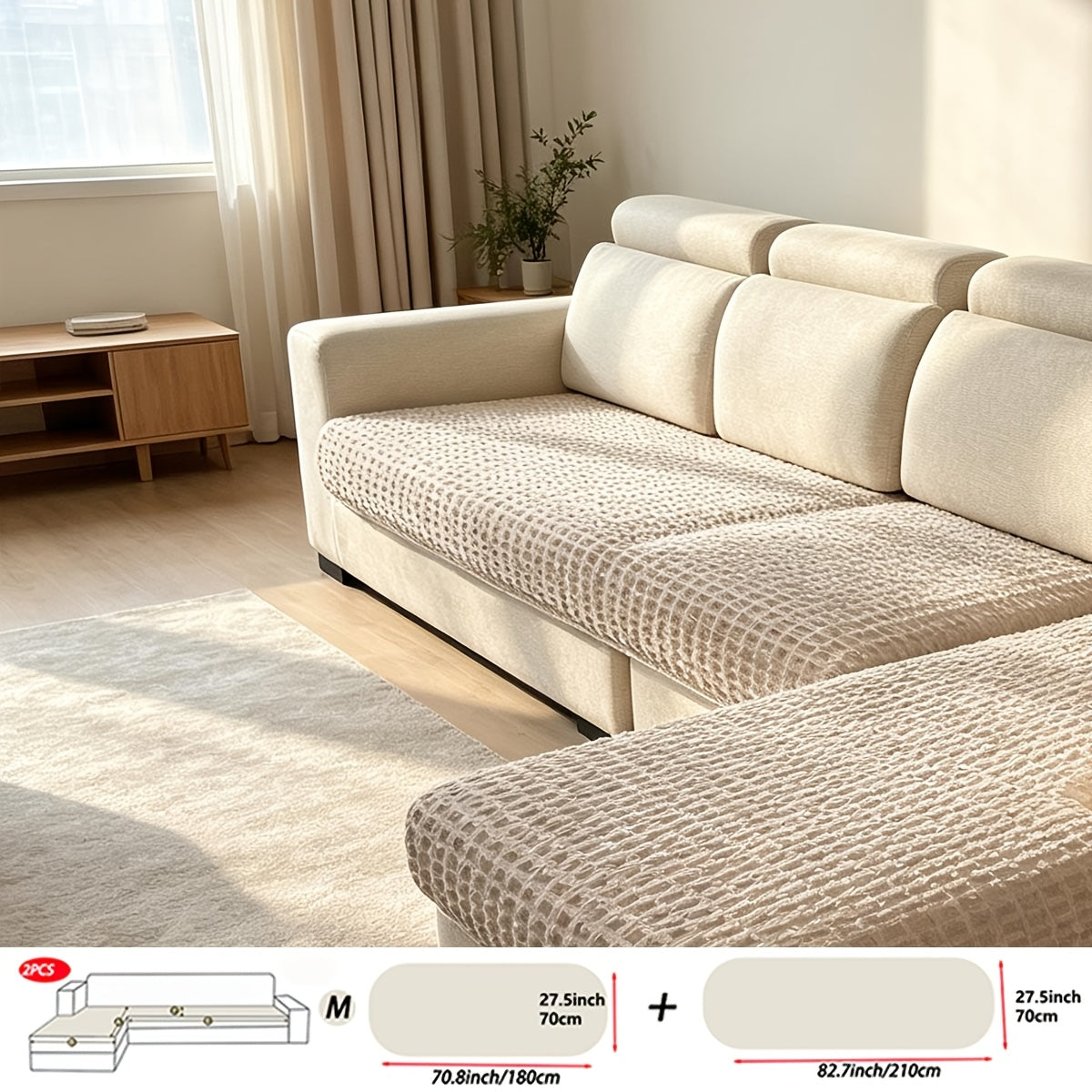 Housse de canapé en polyester à rayures au rendu glamour, tissu de 350 à 400 g/m²