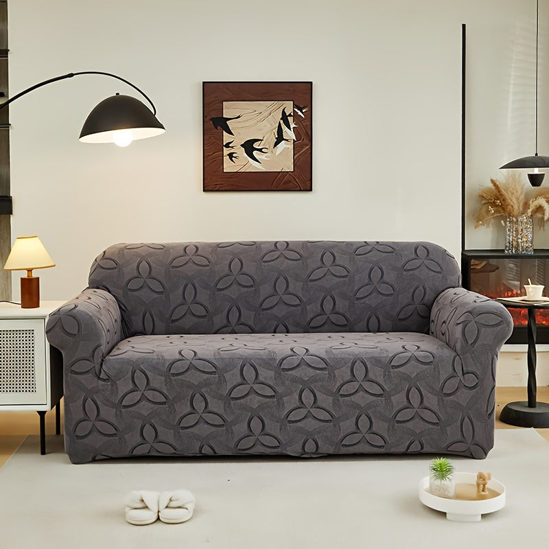 Housse de canapé en jacquard à motif feuillage, vue de dos