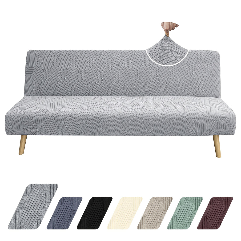 Housse de canapé extensible en jacquard sans accoudoirs, détail de la finition