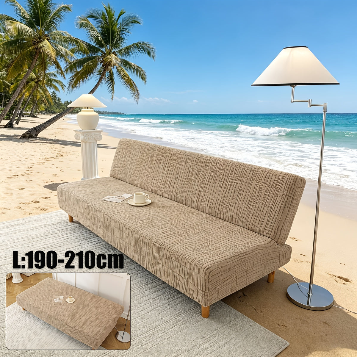 Housse de canapé extensible en polaire jacquard à motif géométrique, vue de dos