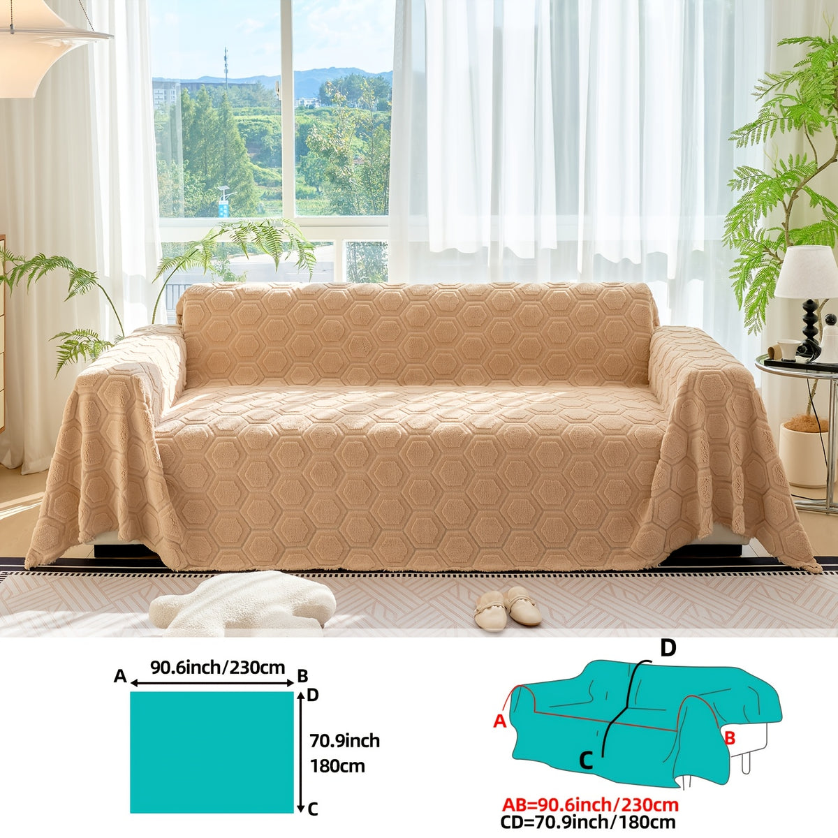 Housse de canapé épaisse en velours jacquard à motif géométrique, vue de dos