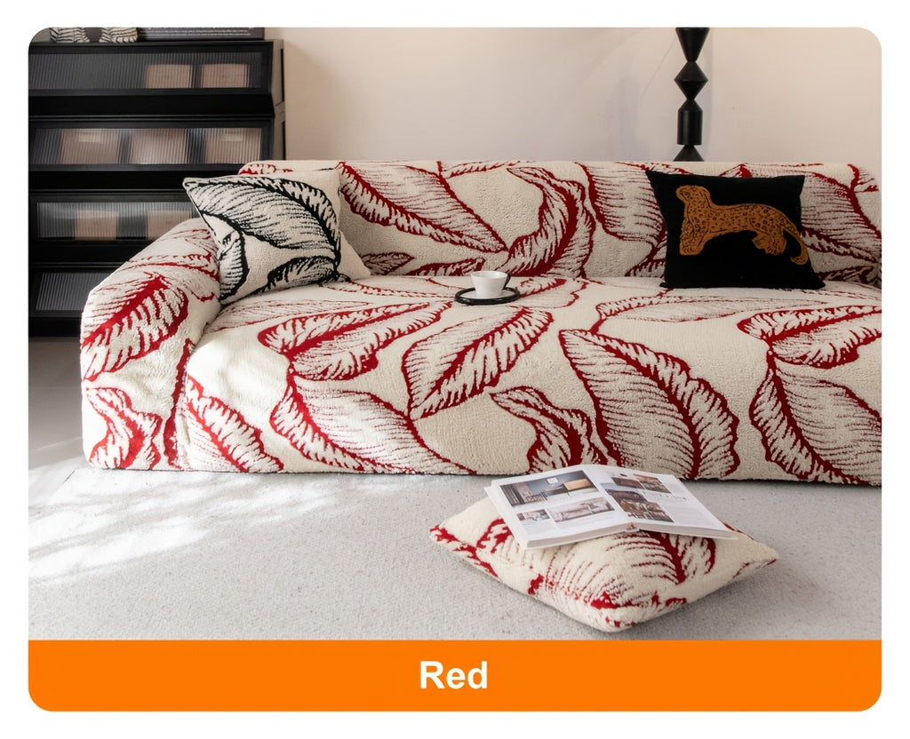 Housse de canapé extensible en velours jacquard à motif feuillage, visuel produit