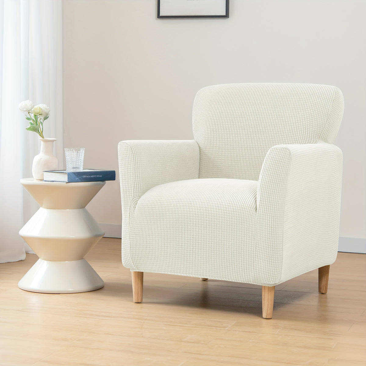 Housse de canapé extensible en velours côtelé pour fauteuil, vue de dos