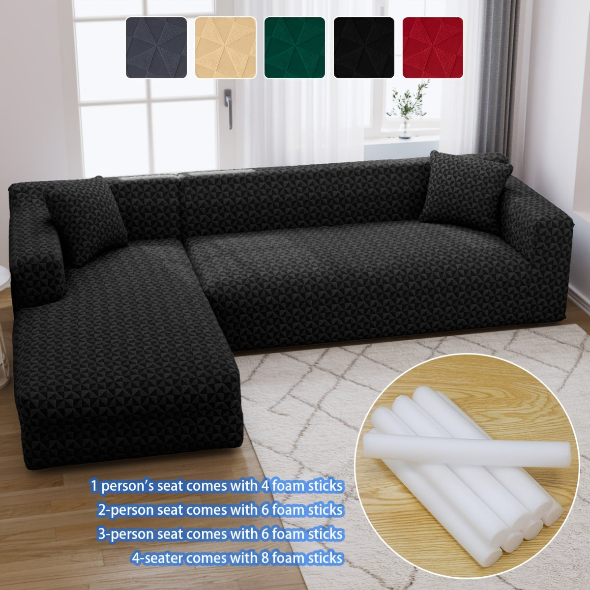 Housse de canapé épaisse extensible en polaire jacquard à housses séparées, vue d'ensemble
