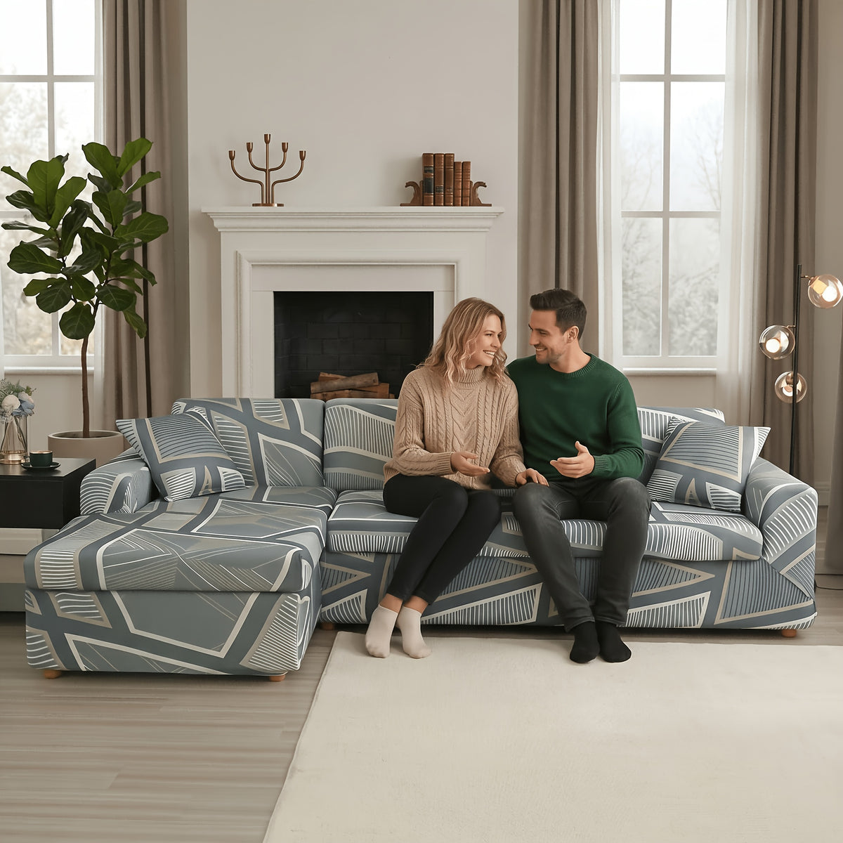 Housse de canapé en velours pour canapé trois places au rendu glamour, housse posée