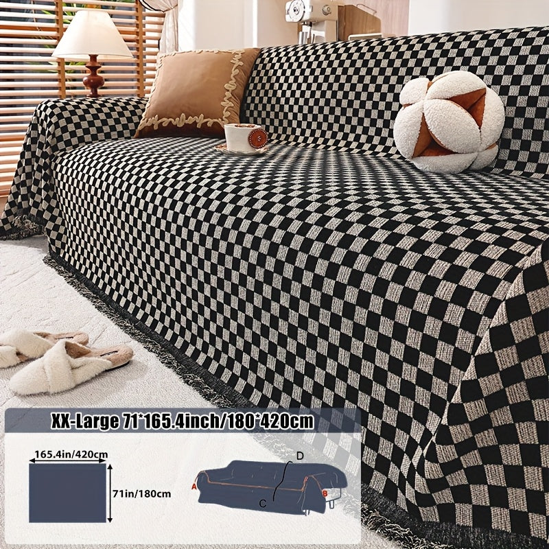 Housse de canapé en chenille d'esprit vintage, vue d'ensemble