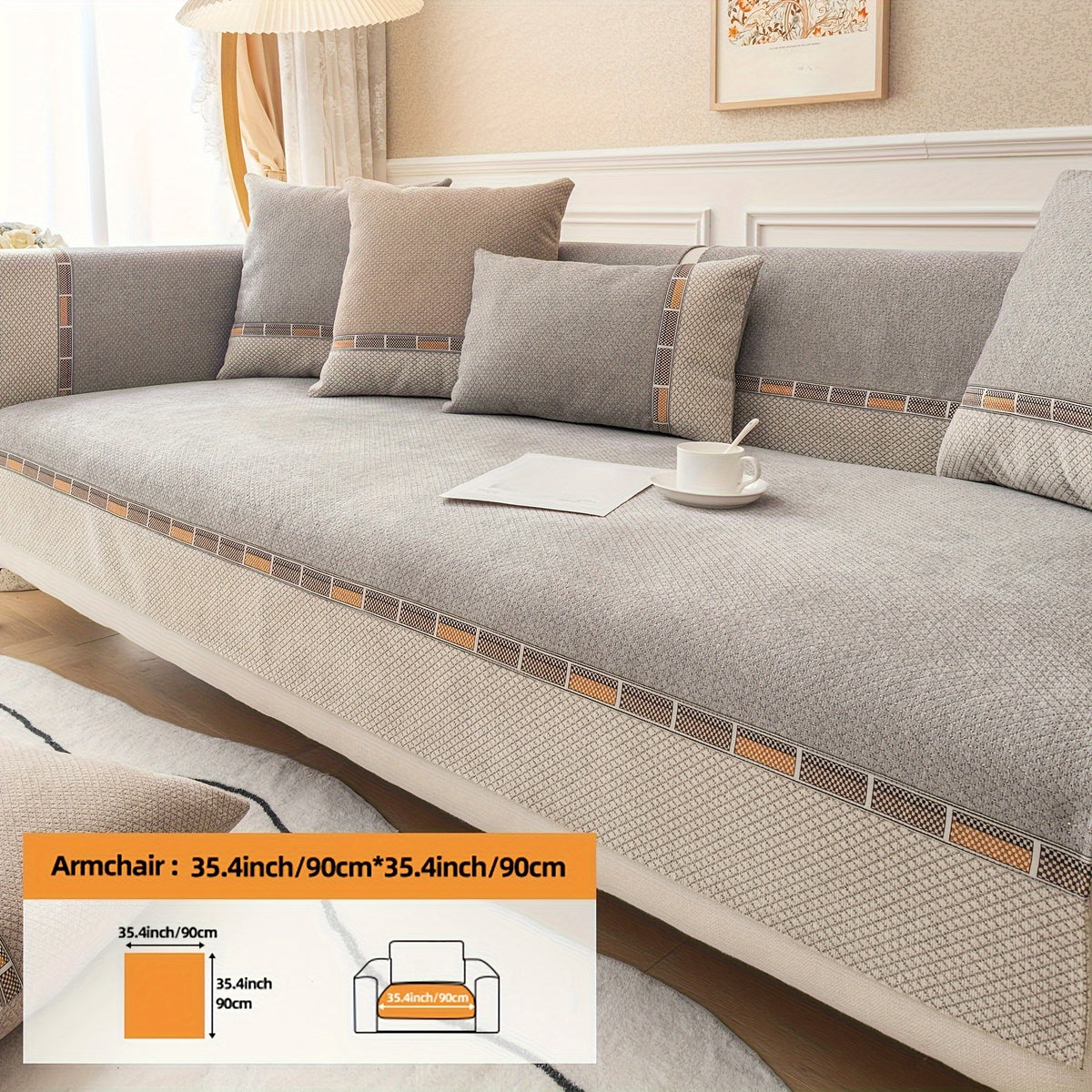 Housse de coussin épaisse en chenille matelassée antidérapante à housses, détail de la finition