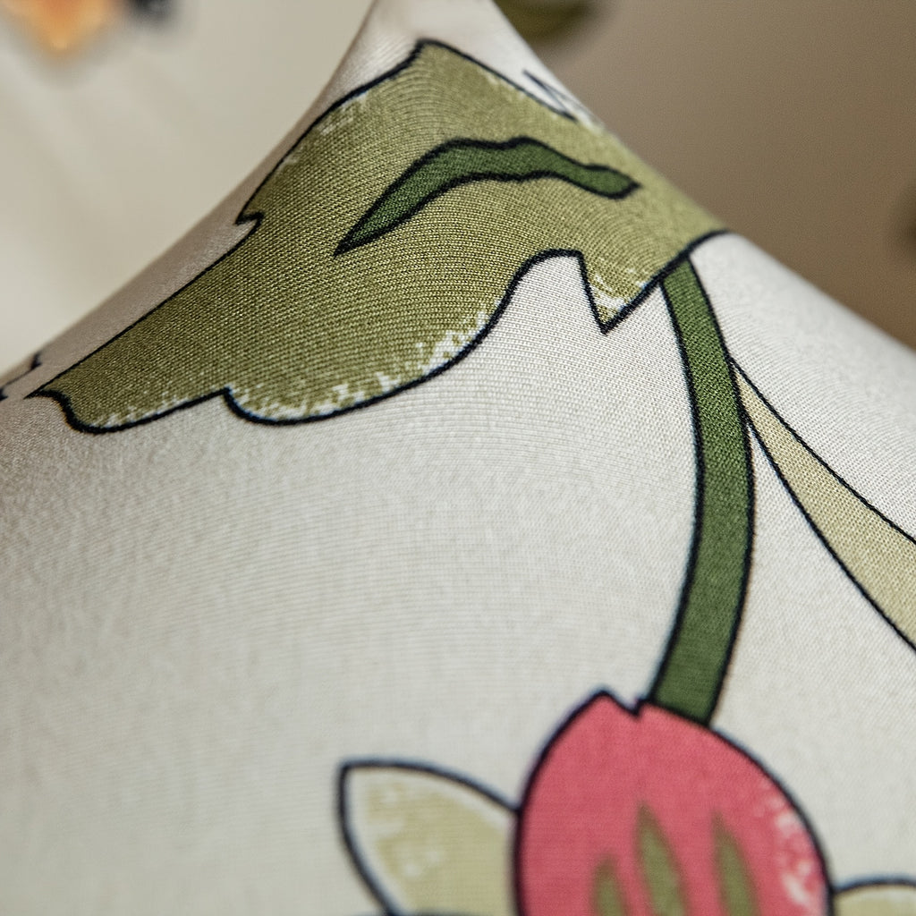 Housse de canapé extensible en fibre de lait imprimée d'esprit vintage, détail de l'ourlet