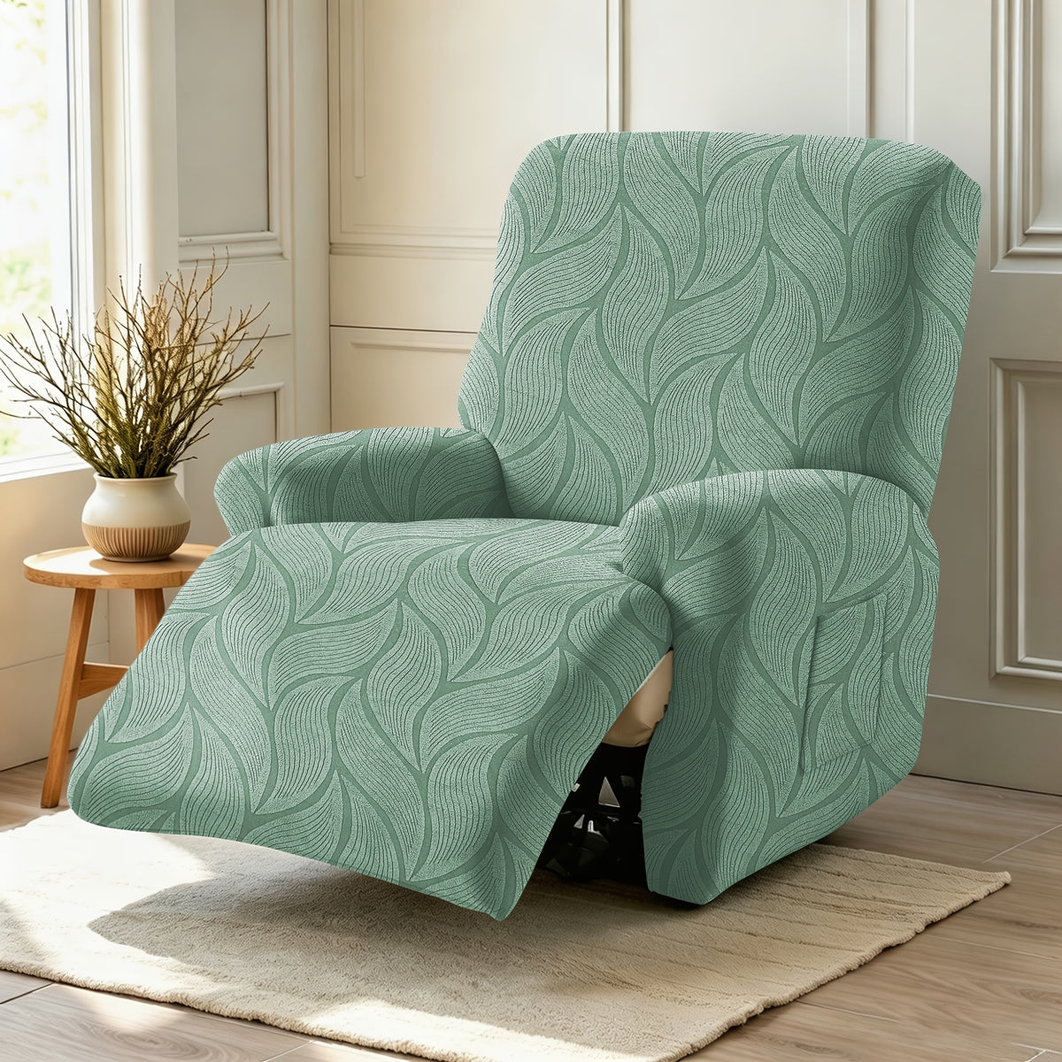 Housse de canapé extensible en polaire jacquard à motif feuillage, vue d'ensemble