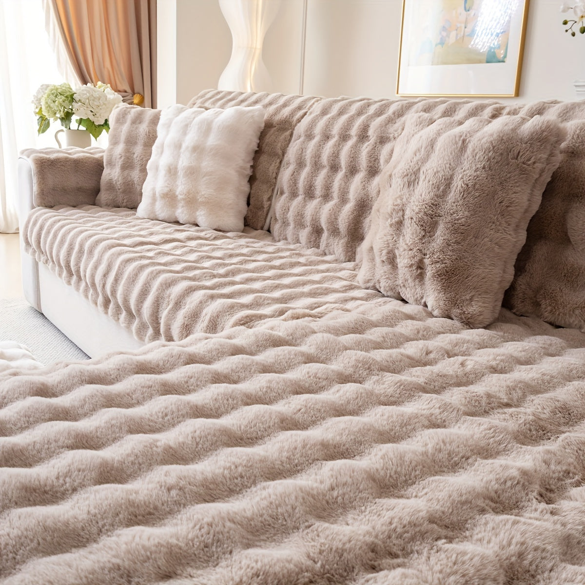 Housse de canapé en peluche antidérapante à housses séparées, vue de dos